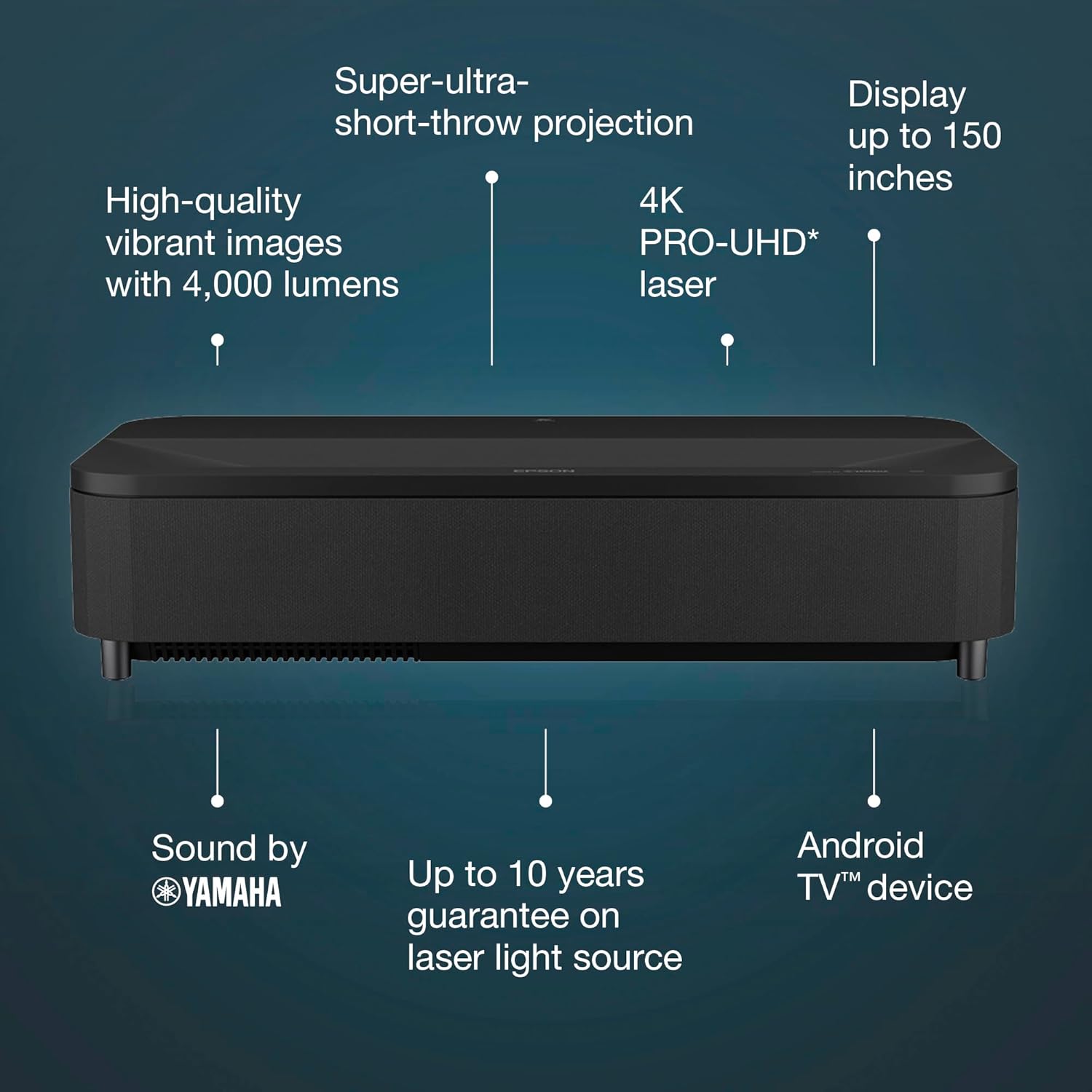 Epson LS800B EpiqVision 4K Ultra Short Throw Projector 4000 Lumen with built-in Yamaha Soundbar - Black Laser TV